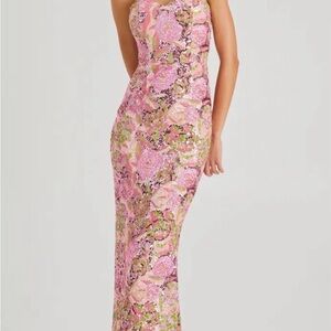 HELSI Pink Floral Sequin Midi Dress